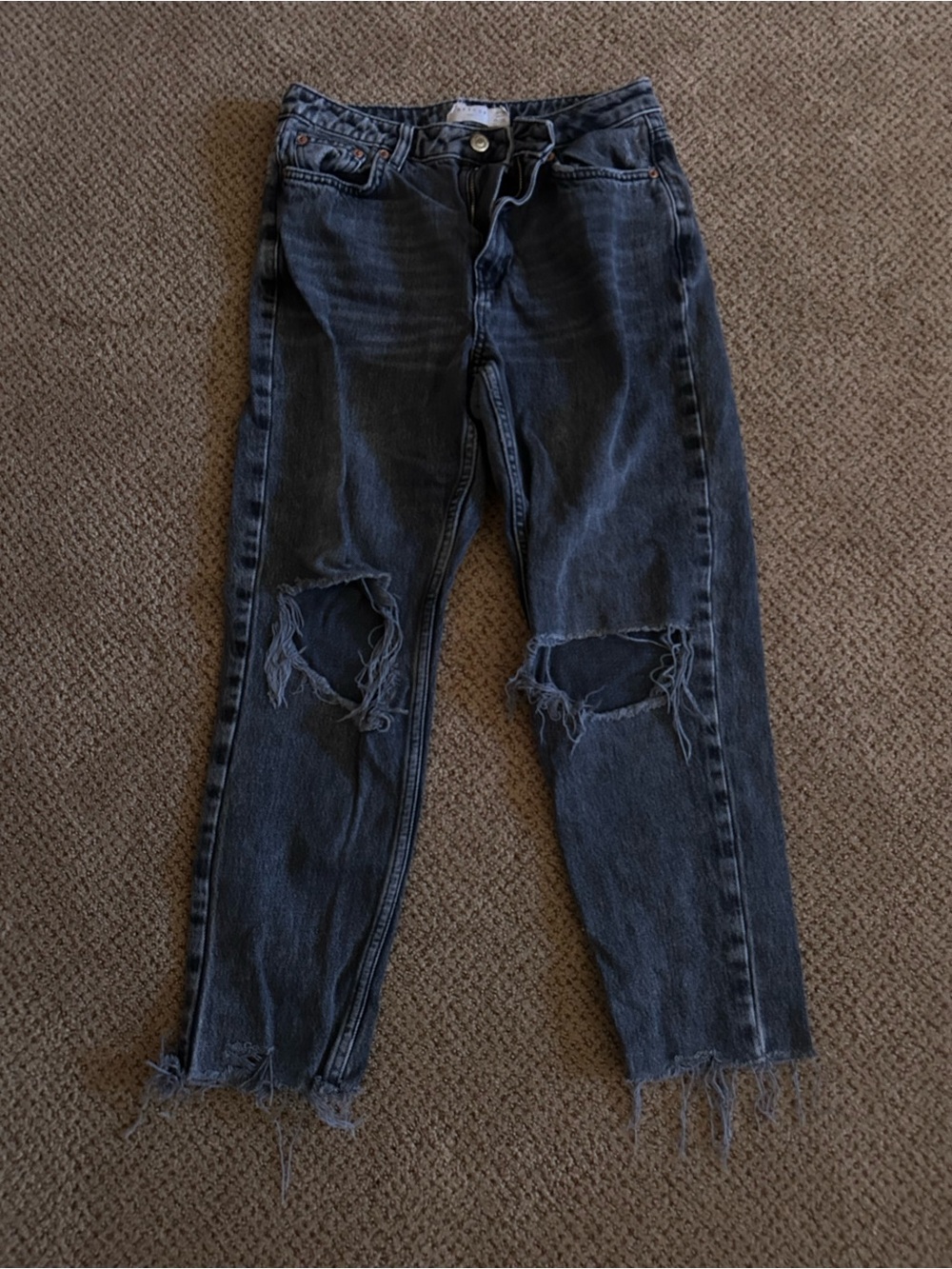 Topshop Black/Charcoal Distressed Relaxed Mom Jeans